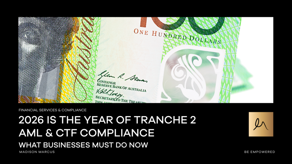2026 Tranche 2 AML and CTF compliance graphic highlighting what businesses must do now in Australia