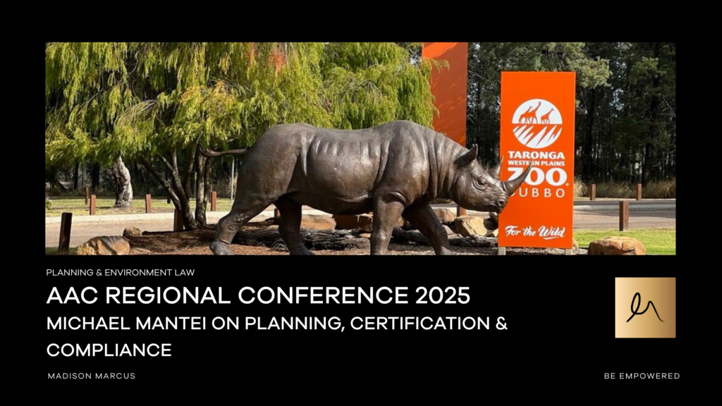 AAC Regional Conference 2025 at Taronga Western Plains Zoo featuring planning and environment law presentation by Michael Mantei