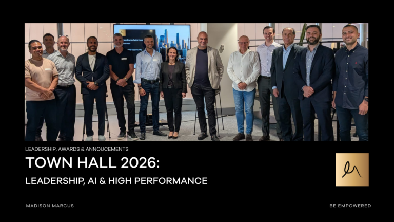 Madison Marcus leadership team and guest speakers at the 2026 Town Hall discussing leadership, artificial intelligence and high-performance culture.